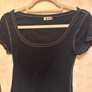 Free People Navy Fitted Ribbed T-Shirt